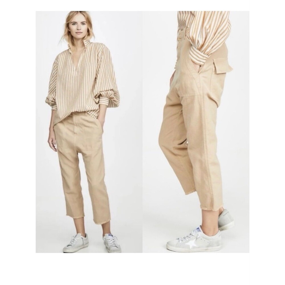 Nili Lotan Luna Linen Blend Khaki Crop Trouser Pants Sz 0